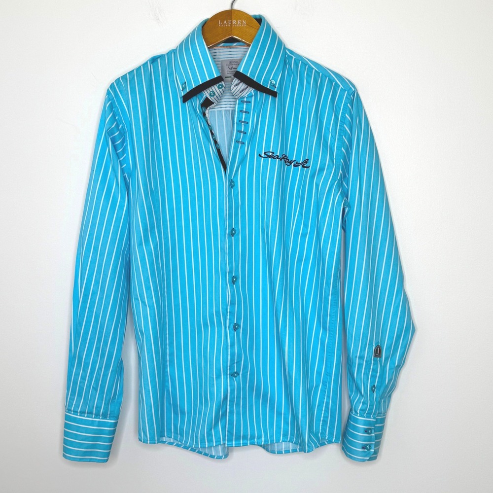 Wam Denim Sea Ray Blue/White Striped Button Front Shirt